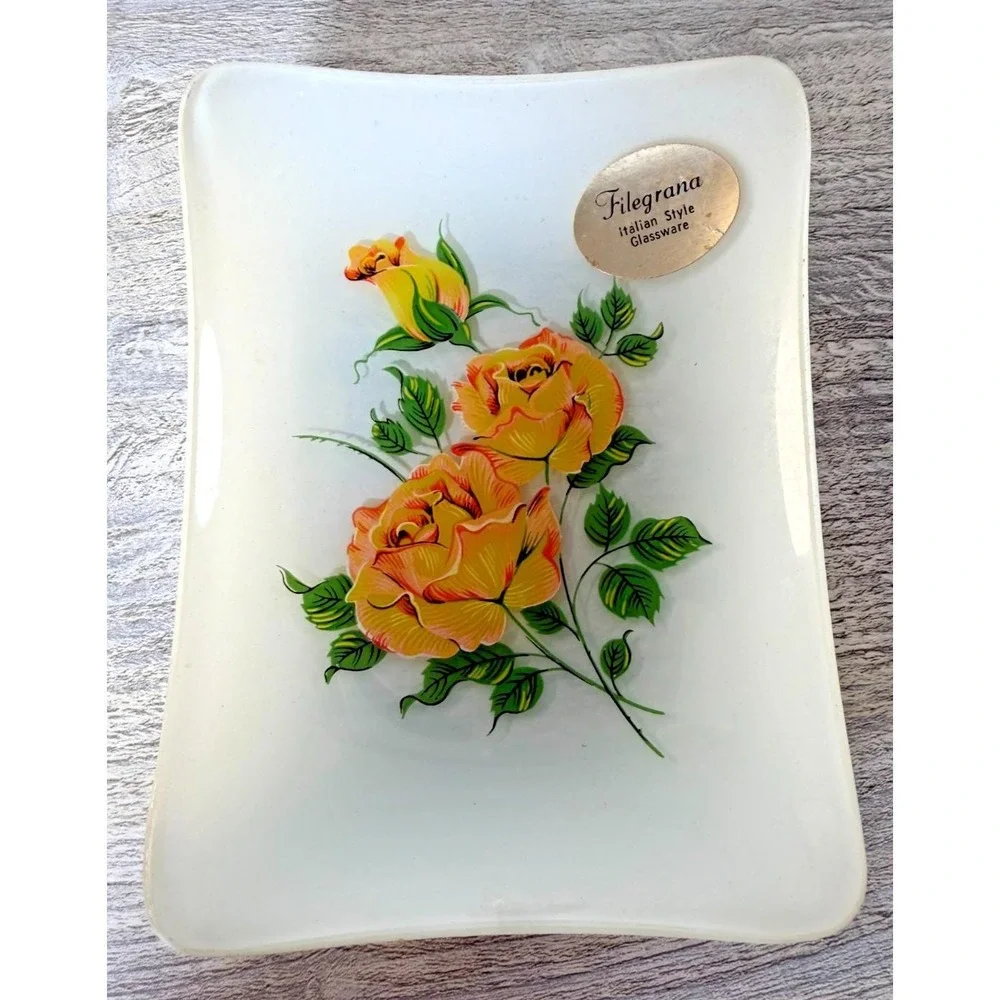 Filegrana Italian Style Glassware Trinket Pin Dish Plate Hand Painted 5
